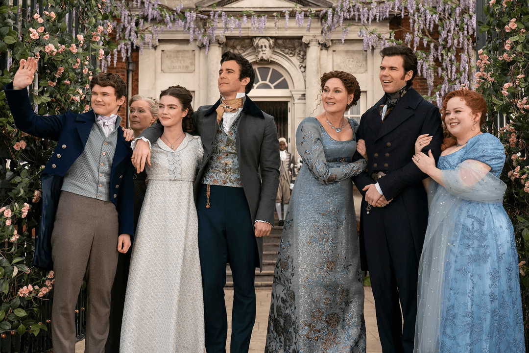 The cast of Bridgerton standing