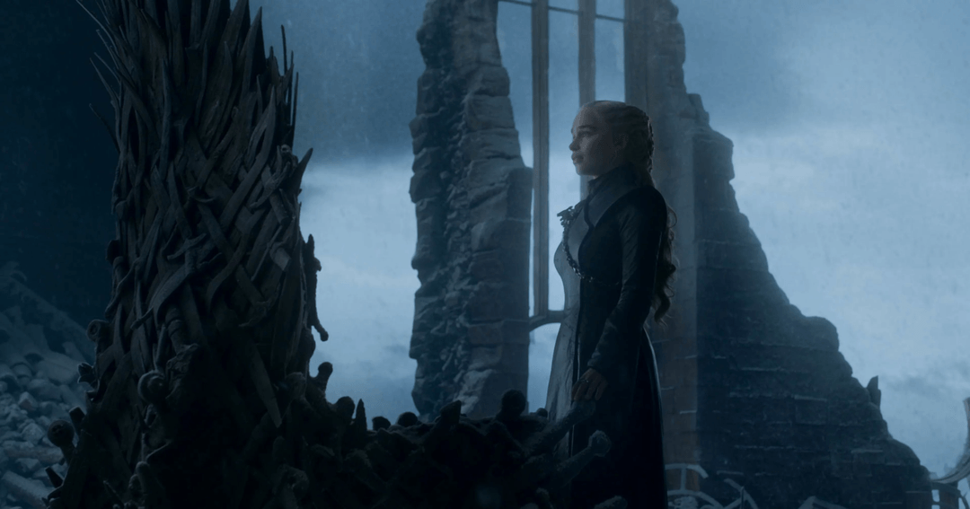 Daenerys Targaryen looking at the Iron Throne in Game of Thrones