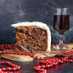 Rich fruitcake and wine
