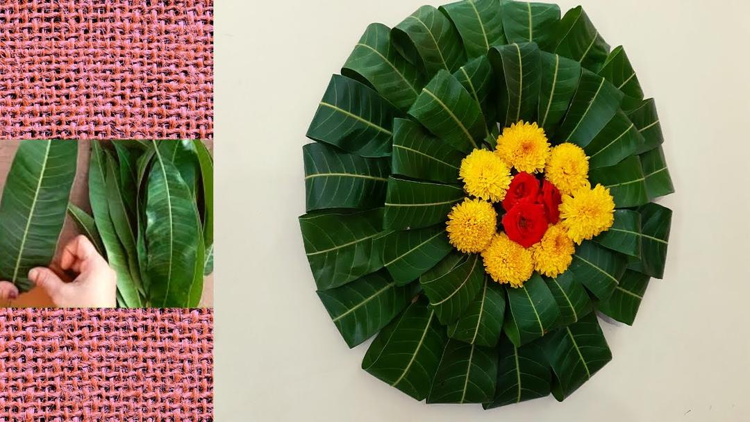 Mango Leaves Back Drop/Background Idea For Varamahalakshmi Pooja/ Pooja | leaf  Decor | A2 Crafts - YouTube