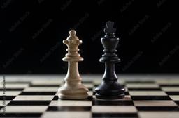 Two chess pieces, white queen and black king side by side on a chessboard  against a dark background, concept for diversity, gender equality and  cooperation, copy space Stock Photo | Adobe Stock