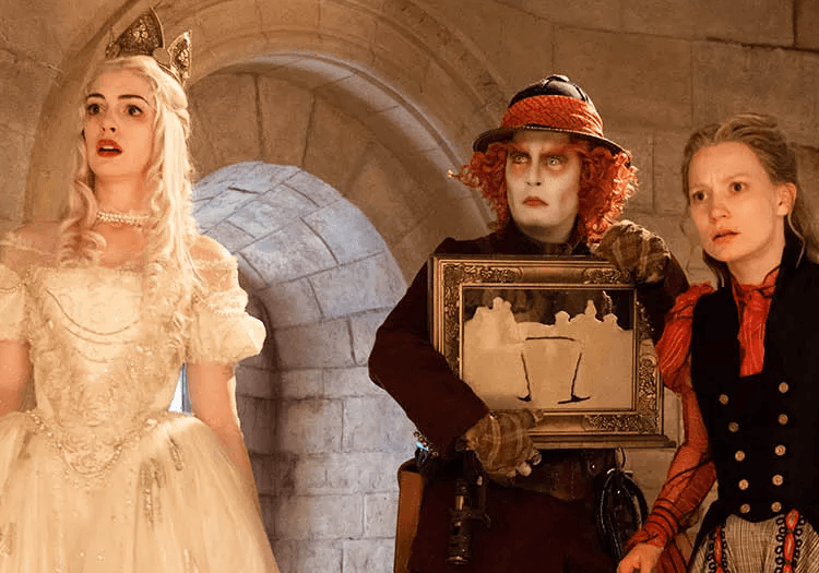 mad hatter, white queen, and alice together