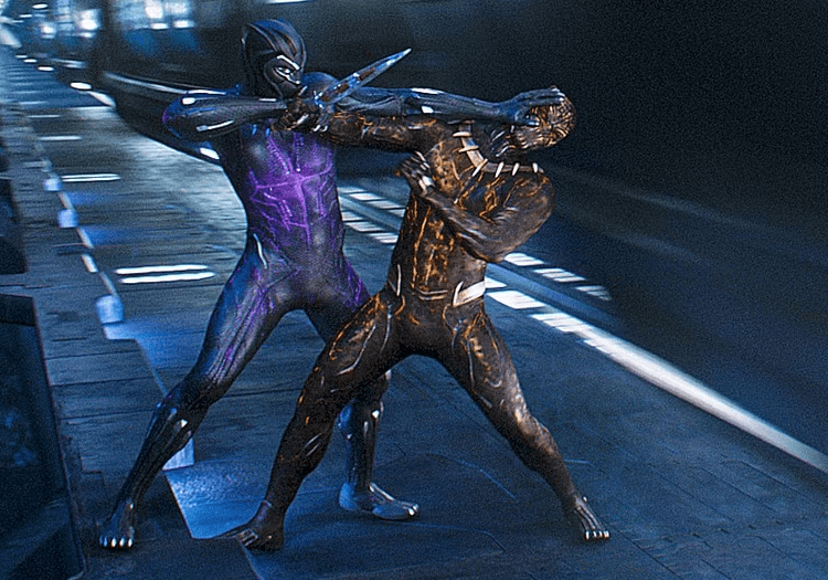 Erik Killmonger and Black Panther fighting