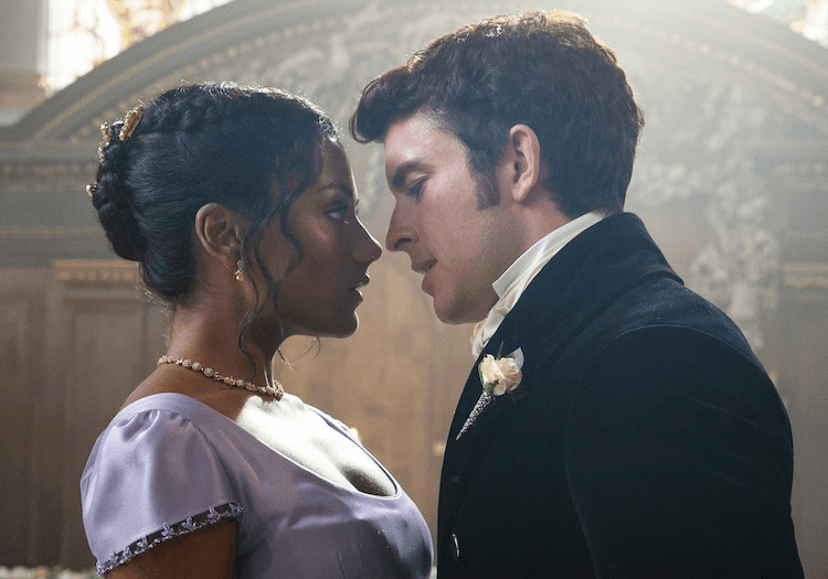 Two characters about to kiss