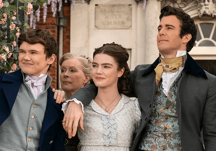 The cast of Bridgerton standing