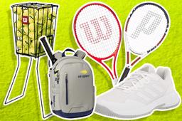 Tennis equipment: Racquets, shoes, bag, balls
