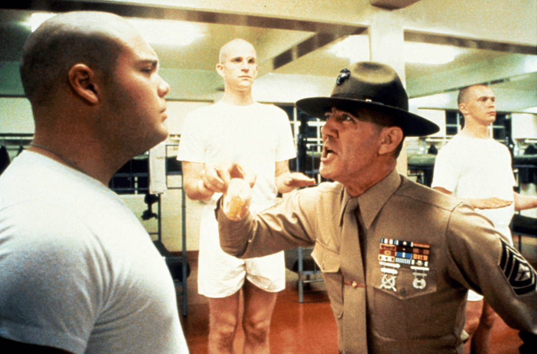 A man shouting at another man in Full Metal Jacket