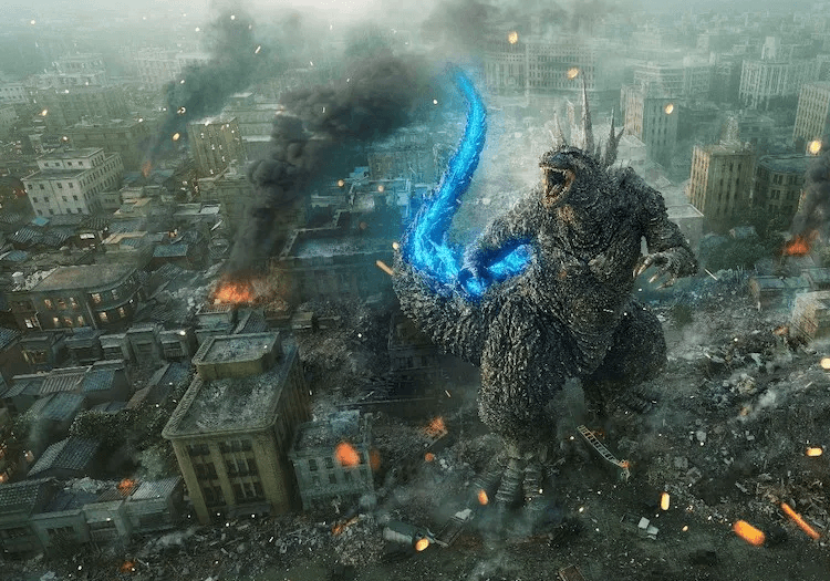 A Godzilla wreaking havoc in Godzilla Minus One