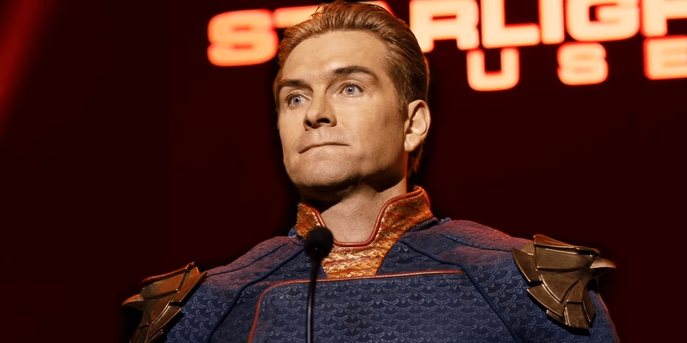 Homelander looking angry in the camera in The Boys