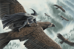 Gandalf flying on an Eagle