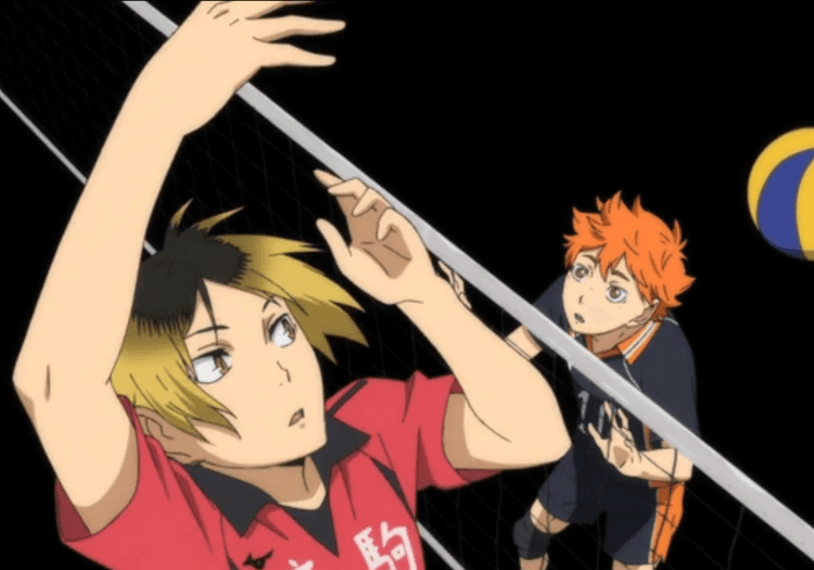 Kenma dumping a volleyball on Hinata