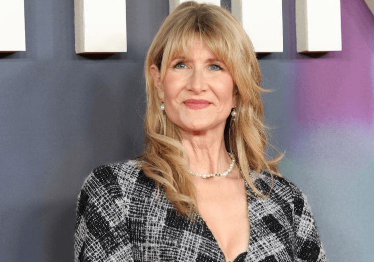 Laura Dern in a checkered blazer-style dress