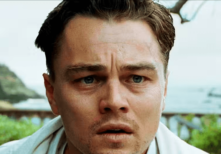 Leonardo DiCaprio looking afraid in Shutter Island
