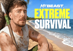 MrBeast sitting in the wilderness with a spear after surviving extreme conditions