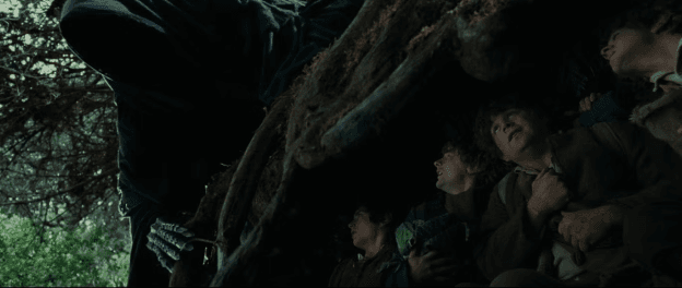 The Hobbits hiding from the Ringwraith