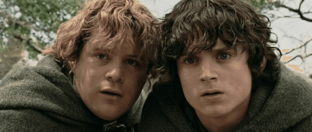 Frodo and Sam looking with concern