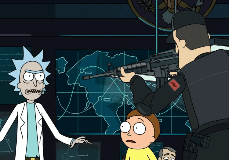 Rick and Morty at gunpoint
