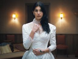 a girl in the wedding dress