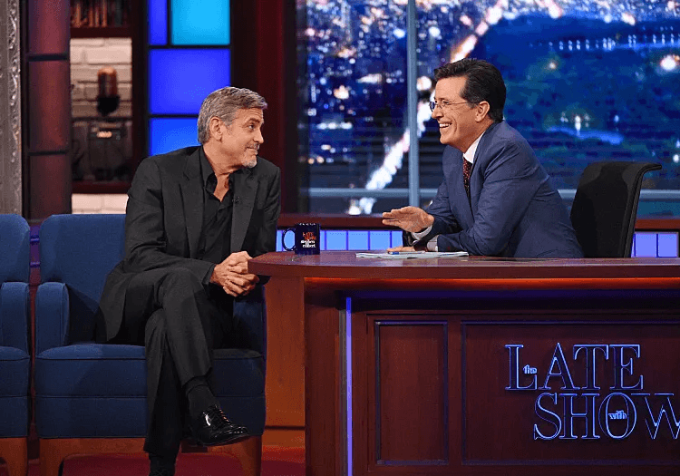 Stephen Colbert with Sylvester Stallone