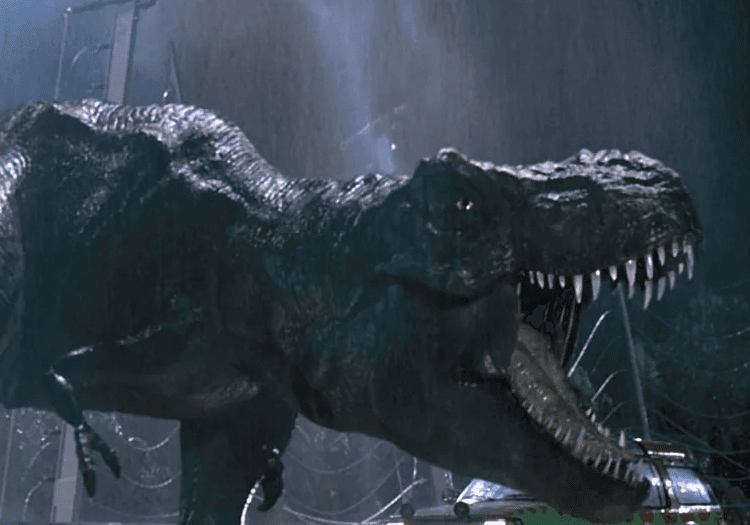 A dinosaur screaming in Jurassic Park