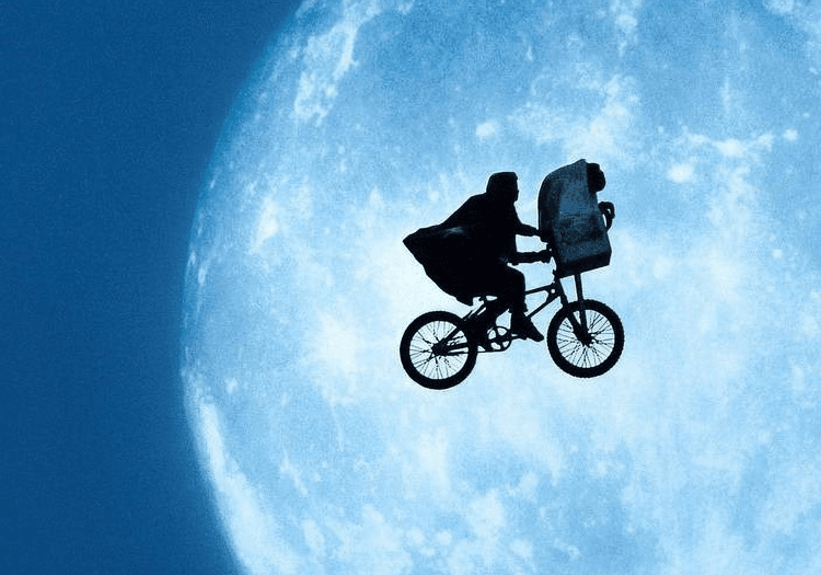 A cycle floating across the moon in E.T.