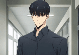 Sung Jinwoo standing in a hallway wearing a black shirt in Solo Leveling