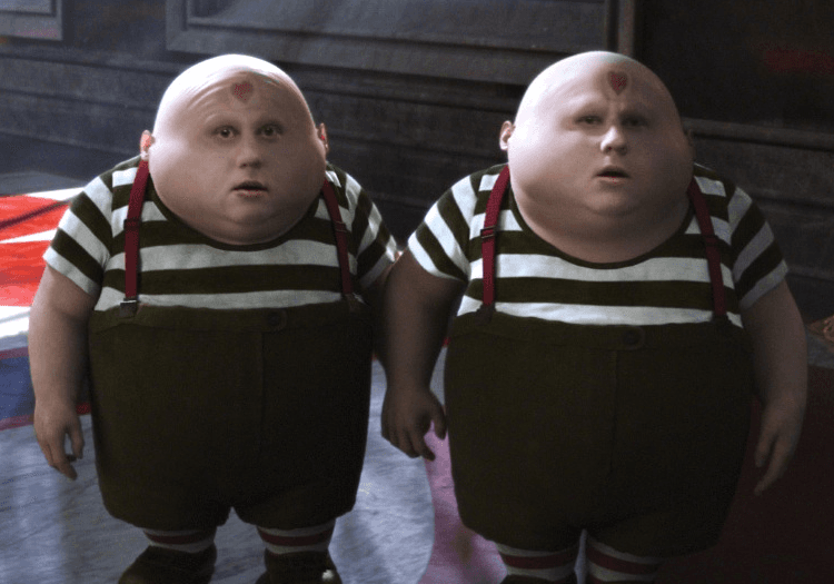 Tweedeldee and Tweedeldum in Alice in Wonderland