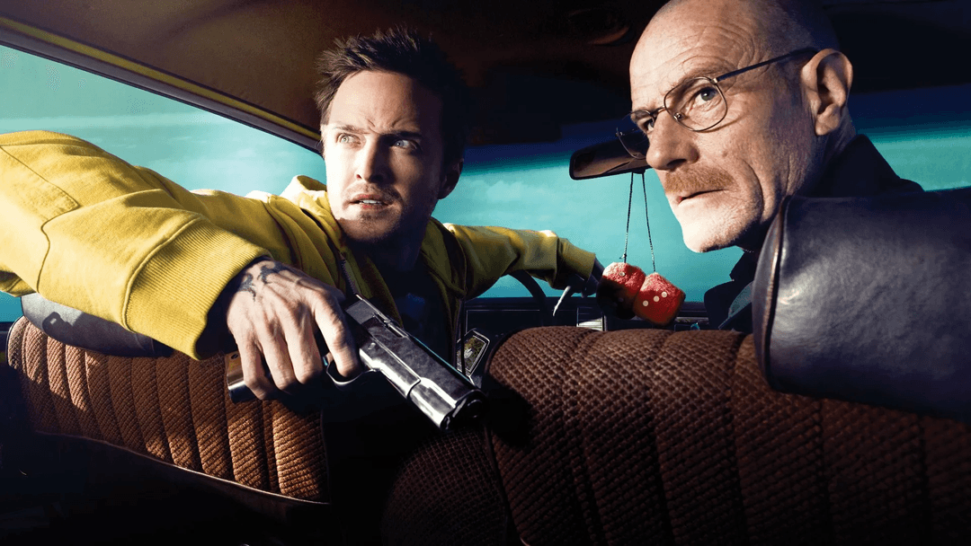 Walt and Jesse - holding a gun and being chased