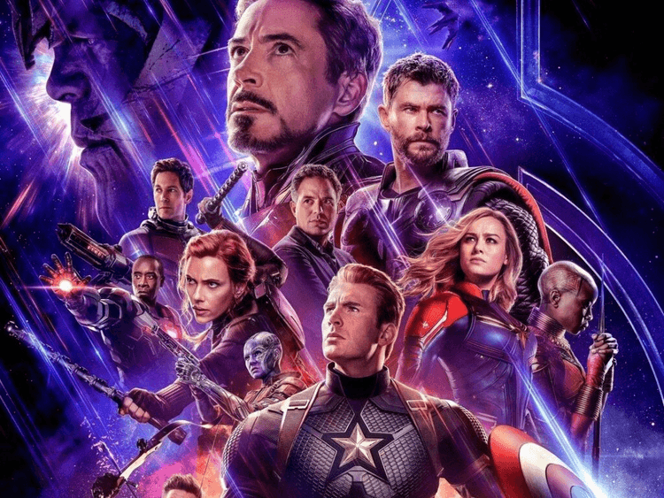 The Avengers looking to their right in a poster for Avengers: Endgame