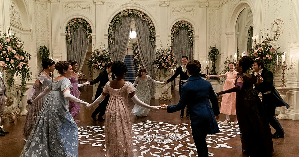 The ladies in a Bridgerton Ball
